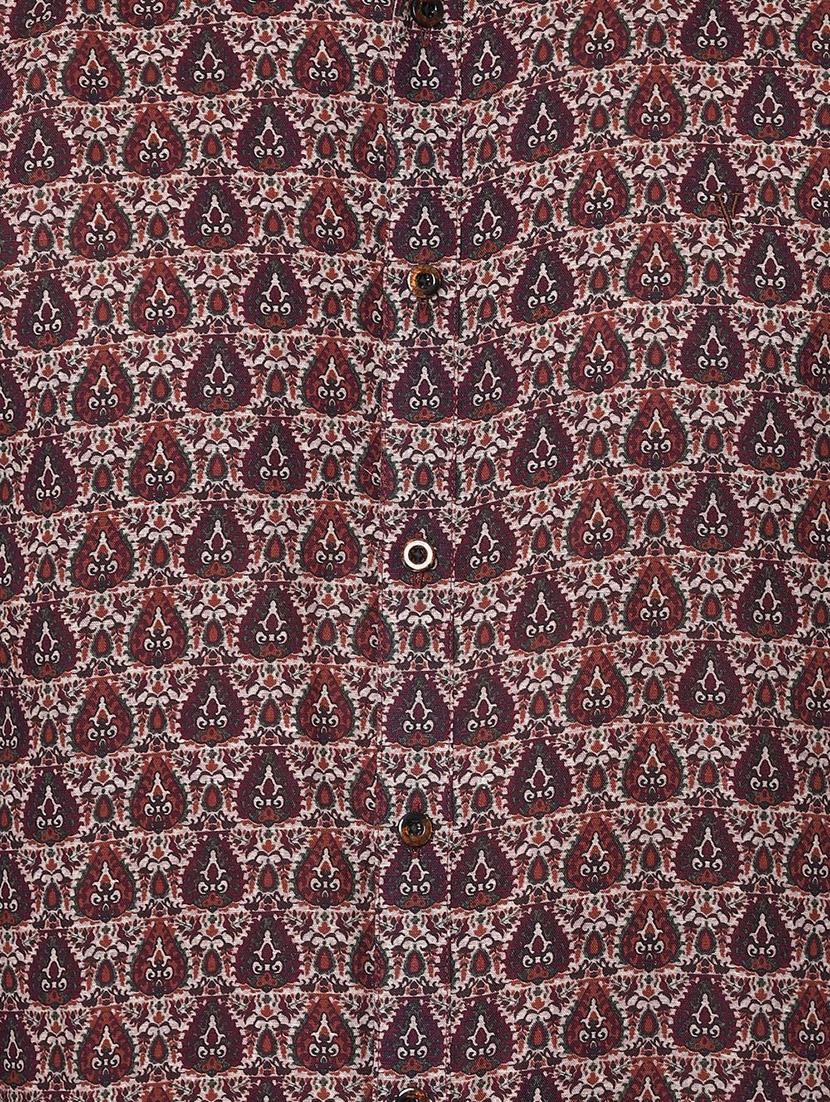 red cotton linen printed casual shirt - 16897511 - Zoom Image - 4