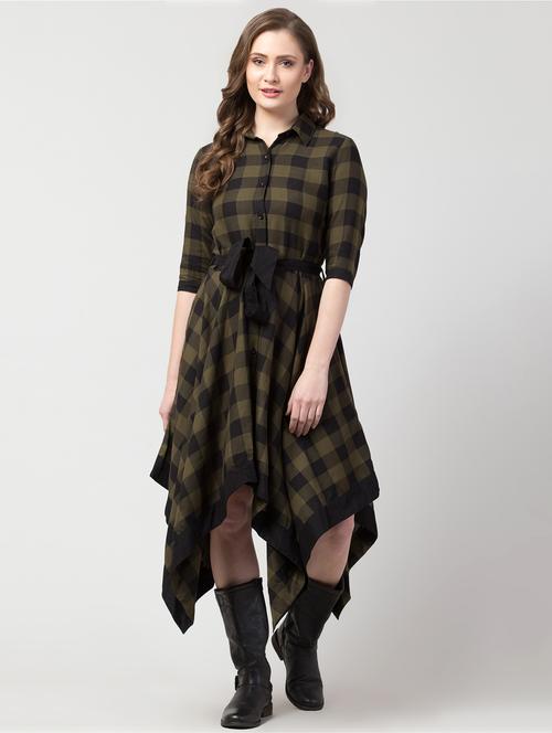 tie front checkered asymmetric dress - 16897659 - Standard Image - 1