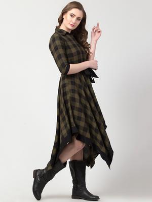 tie front checkered asymmetric dress - 16897659 - Standard Image - 2