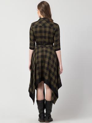 tie front checkered asymmetric dress - 16897659 - Standard Image - 3