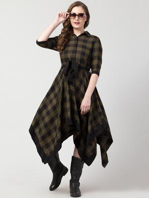 tie front checkered asymmetric dress - 16897659 - Standard Image - 4