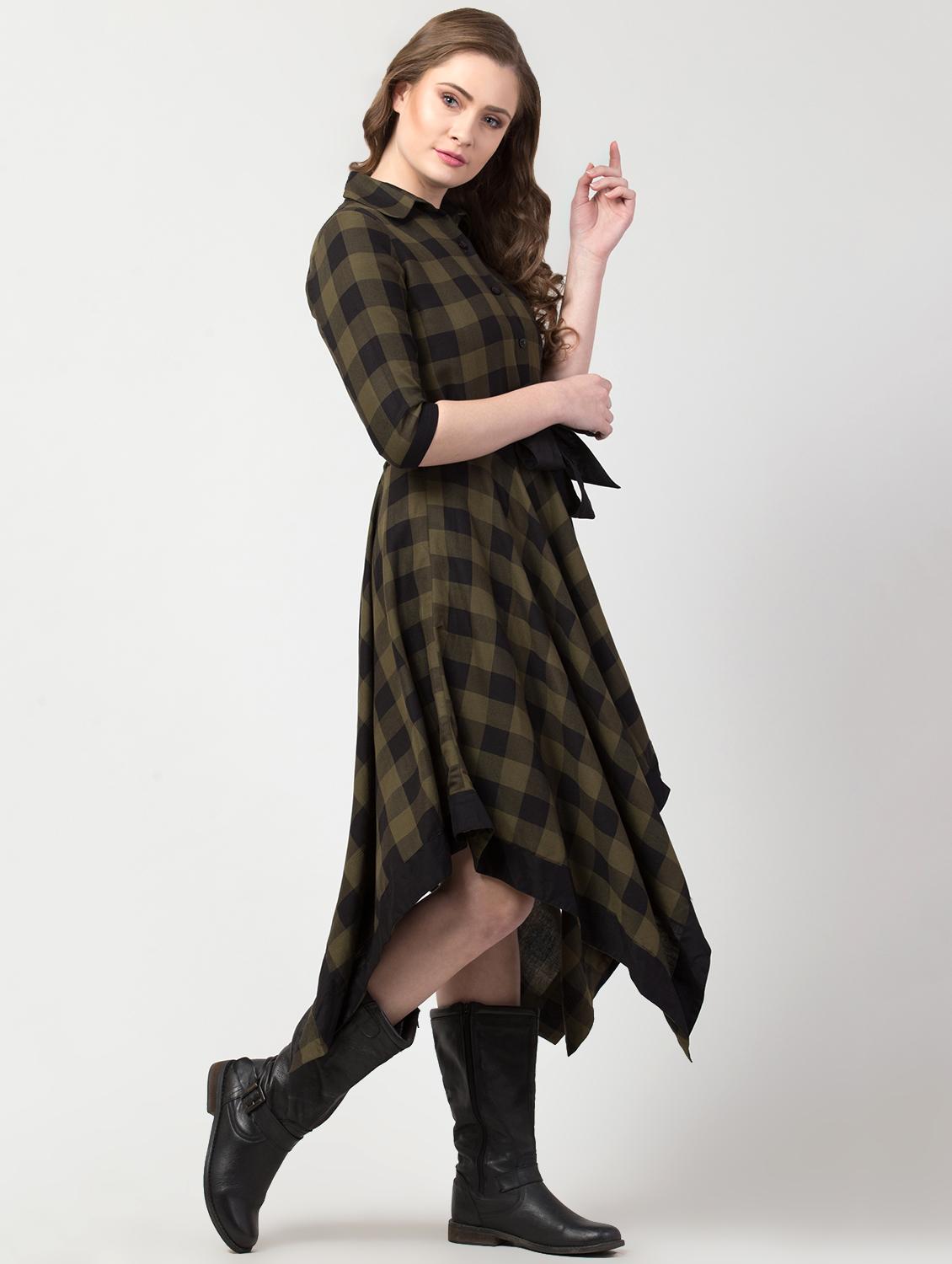 tie front checkered asymmetric dress - 16897659 - Zoom Image - 2