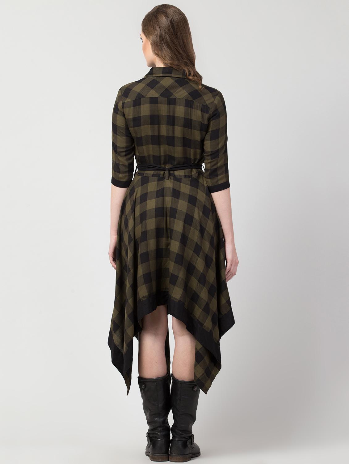 tie front checkered asymmetric dress - 16897659 - Zoom Image - 3