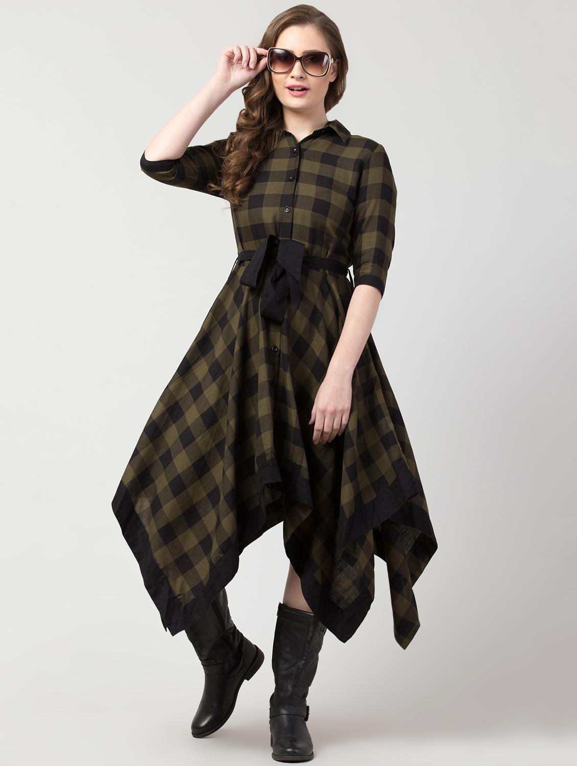 tie front checkered asymmetric dress - 16897659 - Zoom Image - 4