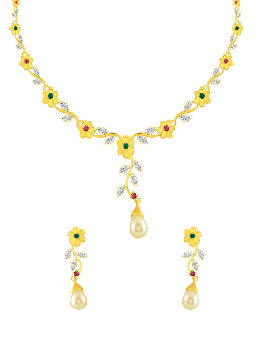 gold brass choker necklace and earring - 16900939 - Zoom Image - 1