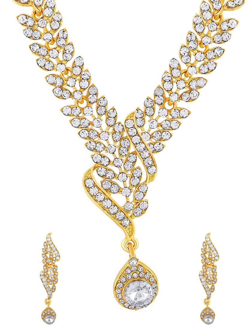 gold brass long necklace and earring - 16900942 - Zoom Image - 1