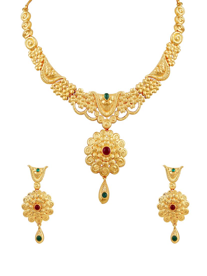 gold brass choker necklace and earring - 16900944 - Zoom Image - 1