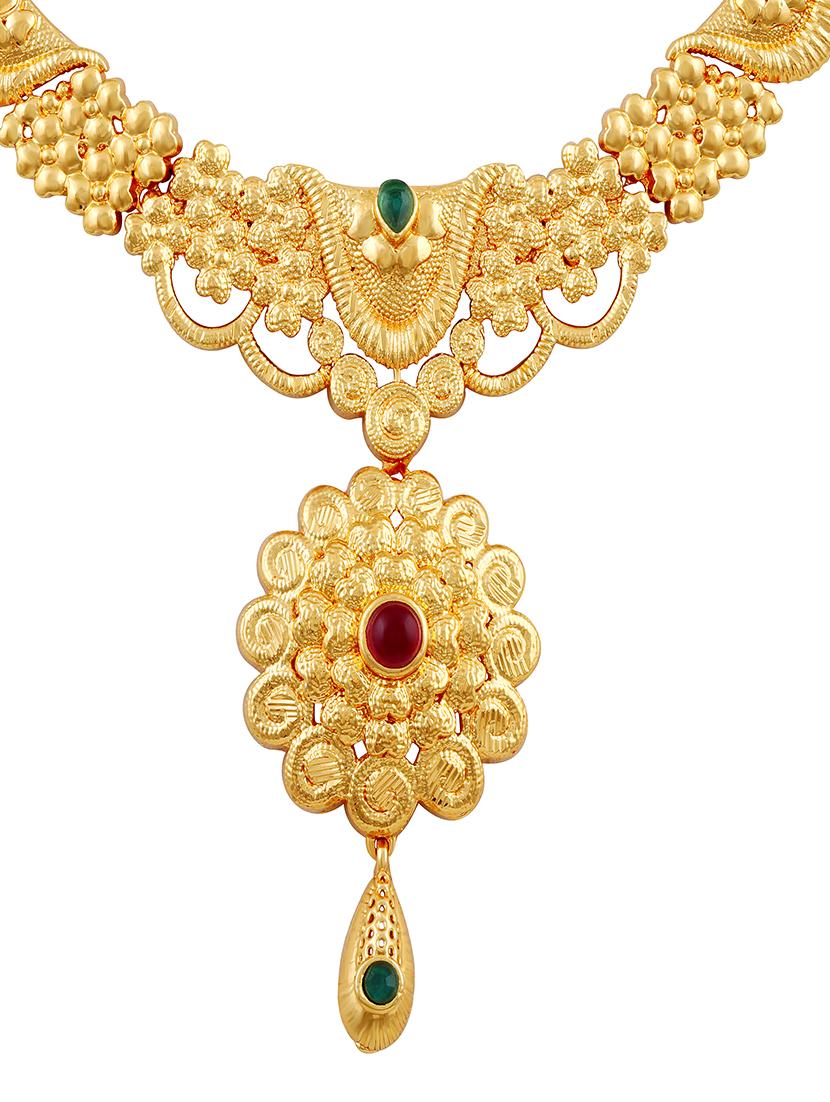 gold brass choker necklace and earring - 16900944 - Zoom Image - 2