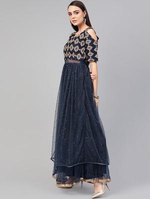 embroidered net a-line gown - 16901165 - Standard Image - 2