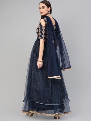 embroidered net a-line gown - 16901165 - Standard Image - 3