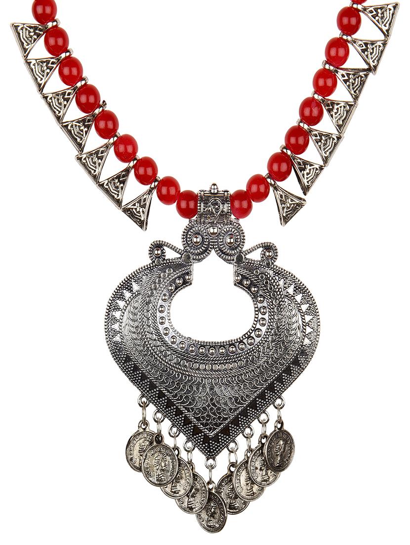 red silver oxidized tribal necklace - 16902576 - Zoom Image - 2