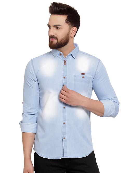 blue faded denim casual shirt - 16904662 - Very Small Image - 1
