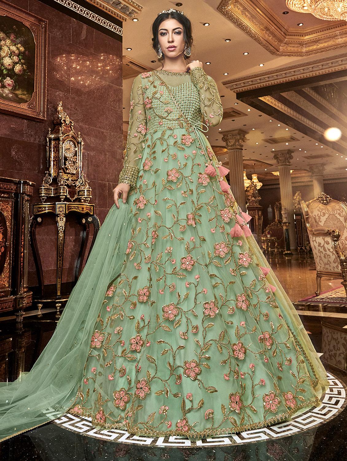 embroidered semi-stitched suit - 16904809 - Zoom Image - 1