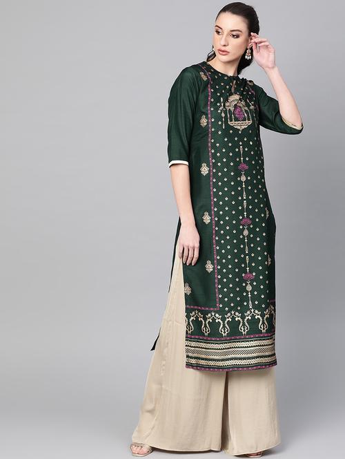 gold print straight kurta - 16906348 - Standard Image - 1