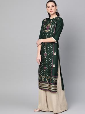 gold print straight kurta - 16906348 - Standard Image - 2