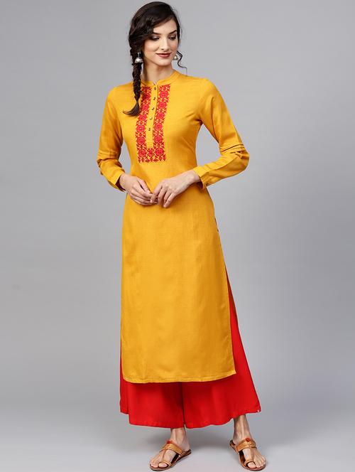 yoke embroidered straight kurta - 16906416 - Standard Image - 1