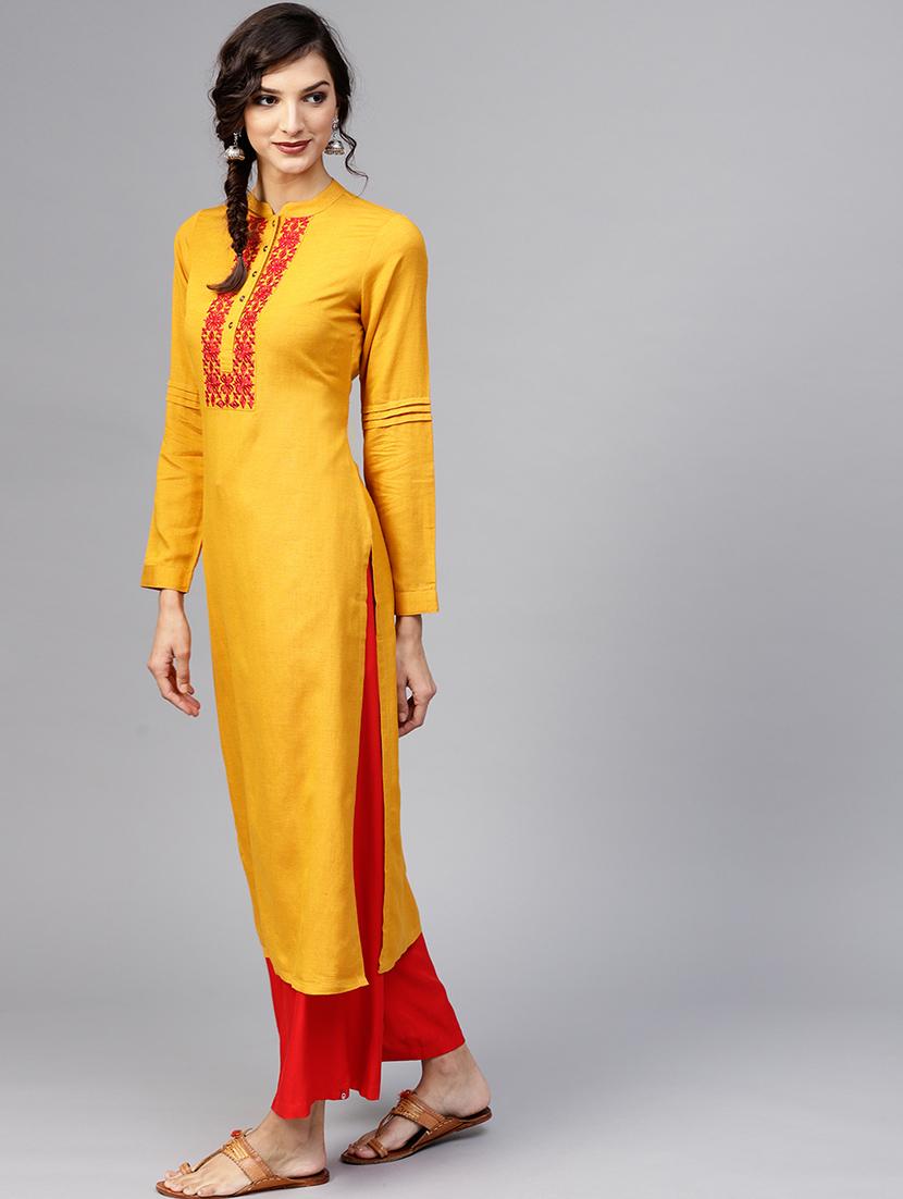 yoke embroidered straight kurta - 16906416 - Zoom Image - 2