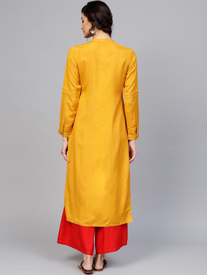 yoke embroidered straight kurta - 16906416 - Zoom Image - 3