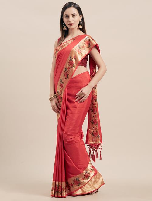 solid bordered woven saree with blouse - 16906495 - Standard Image - 1
