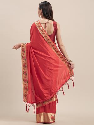 solid bordered woven saree with blouse - 16906495 - Standard Image - 2