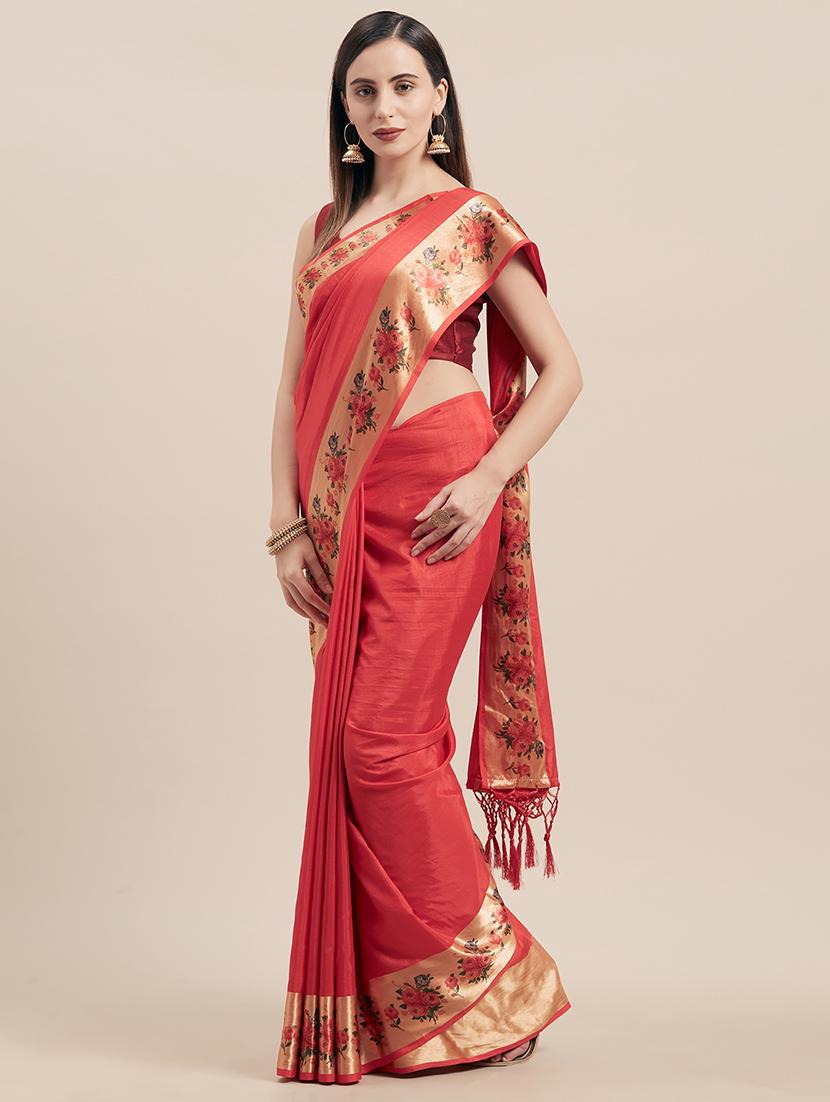 solid bordered woven saree with blouse - 16906495 - Zoom Image - 1