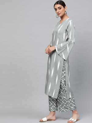 bell sleeves kurta palazzo set - 16906887 - Standard Image - 2