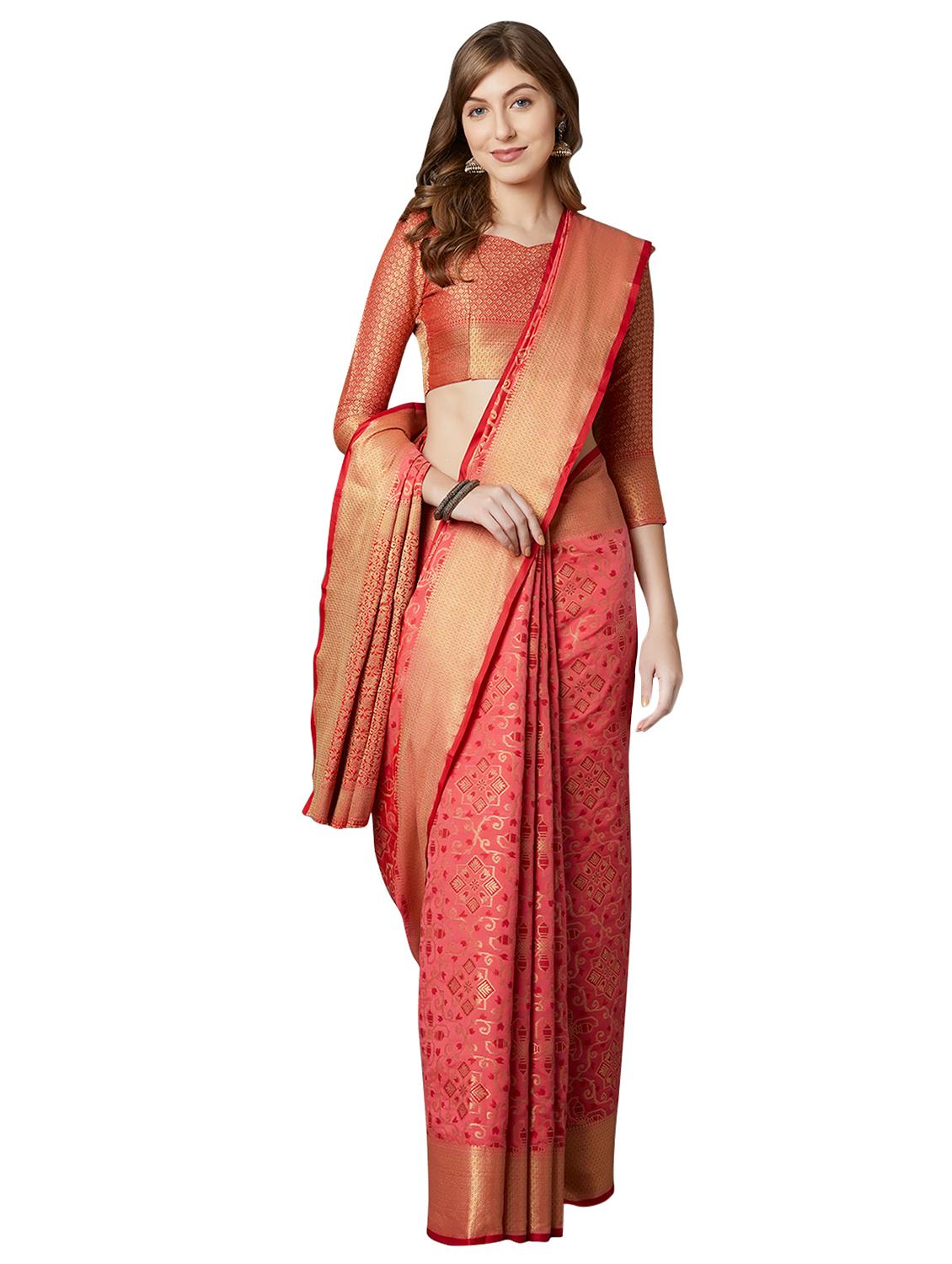 self design kanjivaram saree with blouse - 16906983 - Zoom Image - 1
