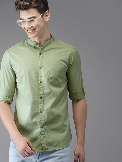 green solid casual shirt - 16907859 - Very Small Image - 1