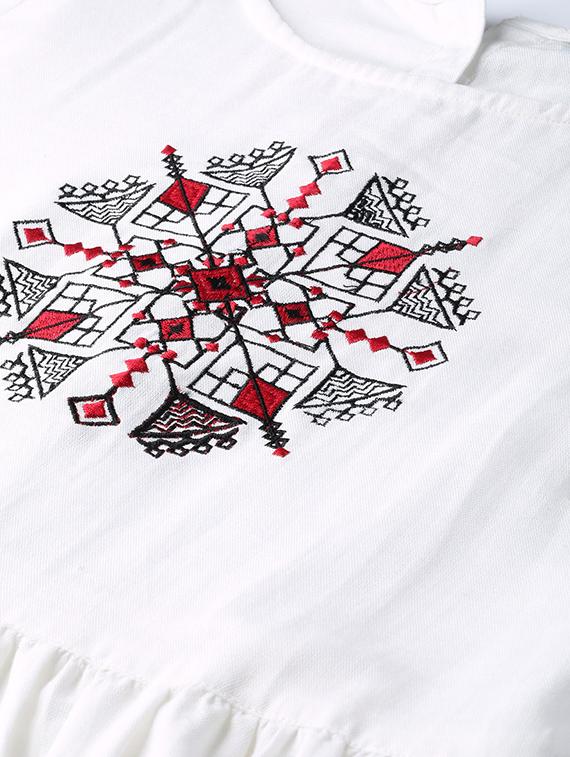 embroidered detail gathered a-line dress - 16908892 - Zoom Image - 4