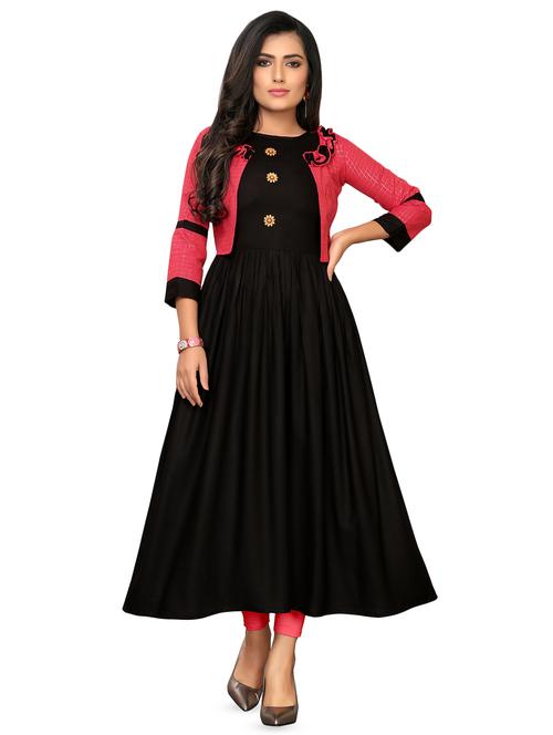 solid flared kurta with jacket - 16908942 - Standard Image - 1