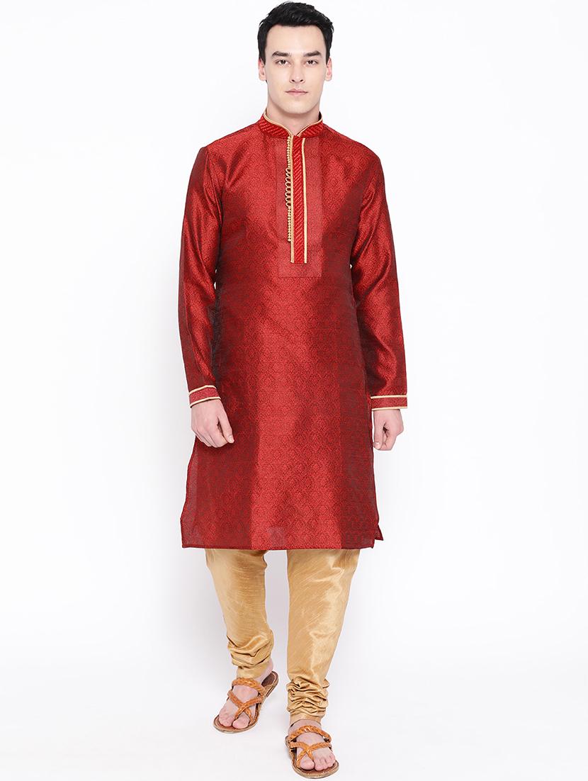 red jacquard kurta pyjama set - 16909268 - Zoom Image - 1