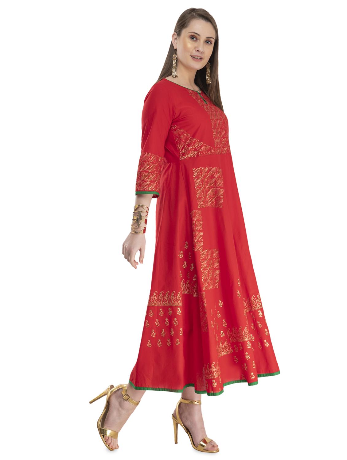 gold print flared kurta - 16909492 - Zoom Image - 2