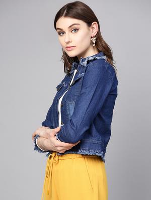 embroidered back frayed jacket - 16909805 - Standard Image - 2