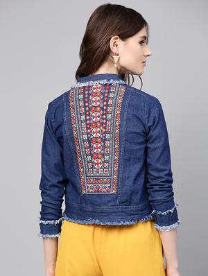 embroidered back frayed jacket - 16909805 - Standard Image - 3