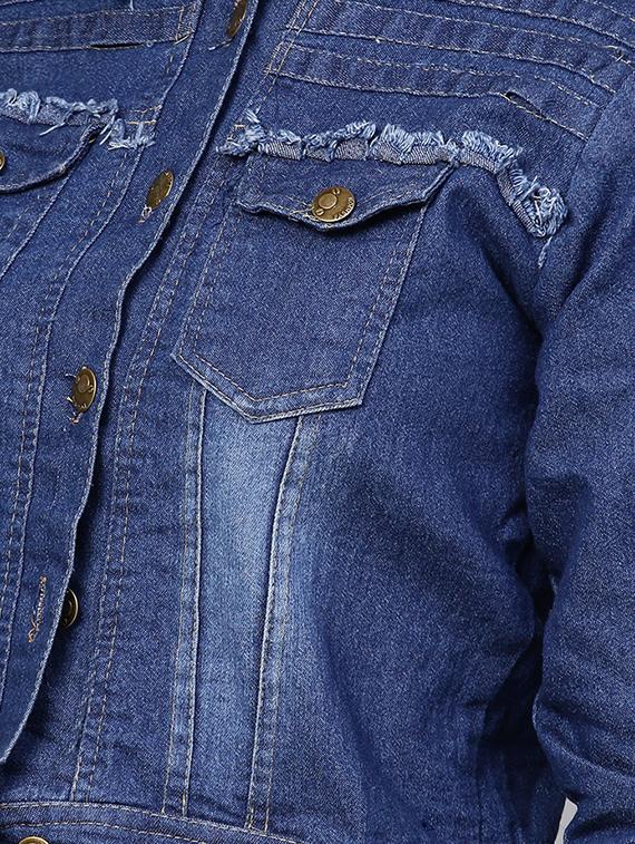 embroidered back frayed jacket - 16909805 - Zoom Image - 5
