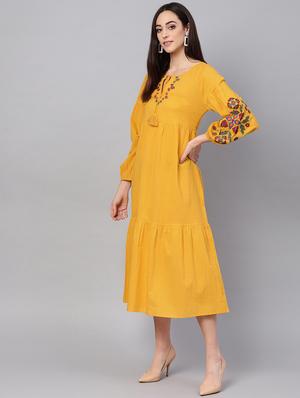 tie up neck embroidered detail aline dress - 16909815 - Standard Image - 2