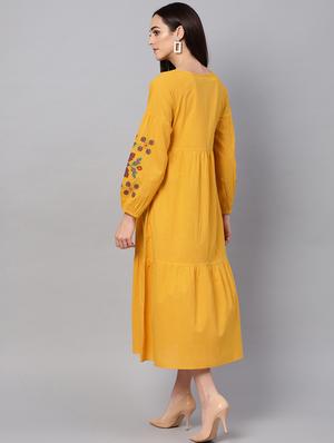 tie up neck embroidered detail aline dress - 16909815 - Standard Image - 3