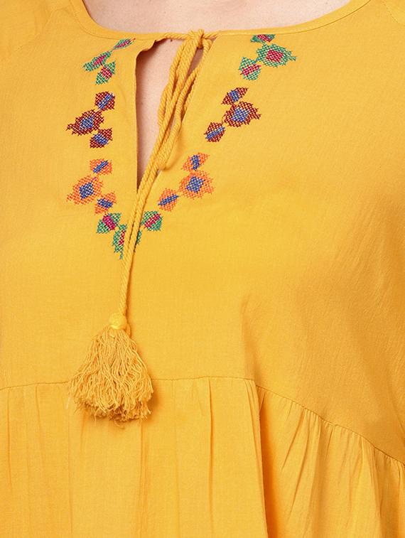 tie up neck embroidered detail aline dress - 16909815 - Zoom Image - 4