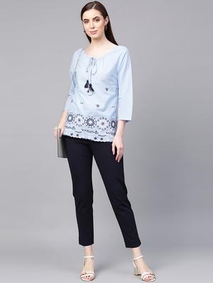tie up neck embroidered detail top - 16909823 - Standard Image - 4