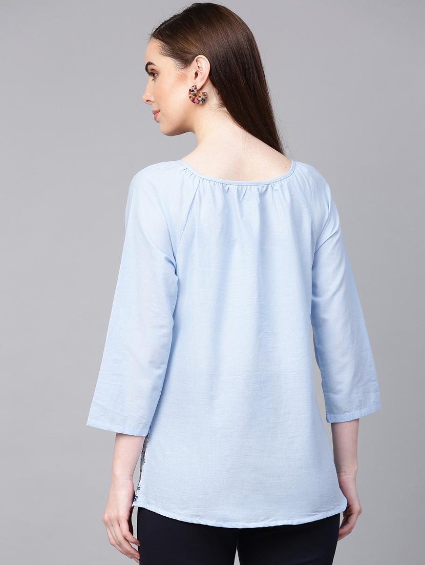 tie up neck embroidered detail top - 16909823 - Zoom Image - 3