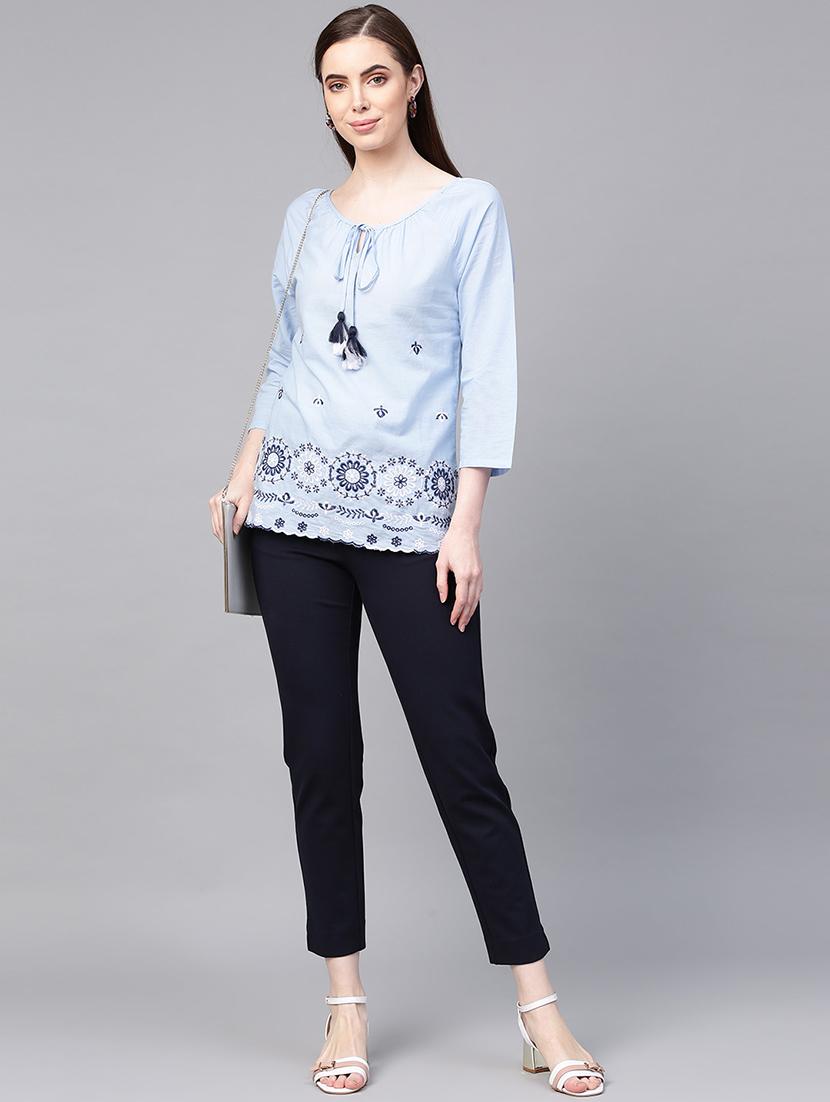 tie up neck embroidered detail top - 16909823 - Zoom Image - 4