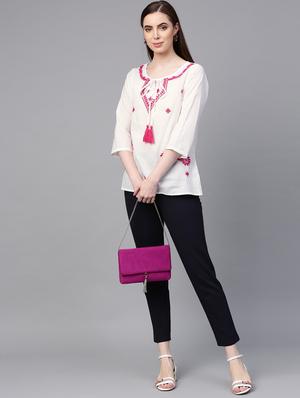 tie up neck embroidered detail top - 16909824 - Standard Image - 4