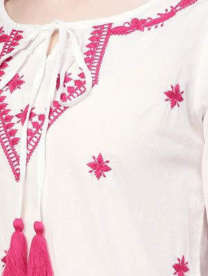 tie up neck embroidered detail top - 16909824 - Standard Image - 5