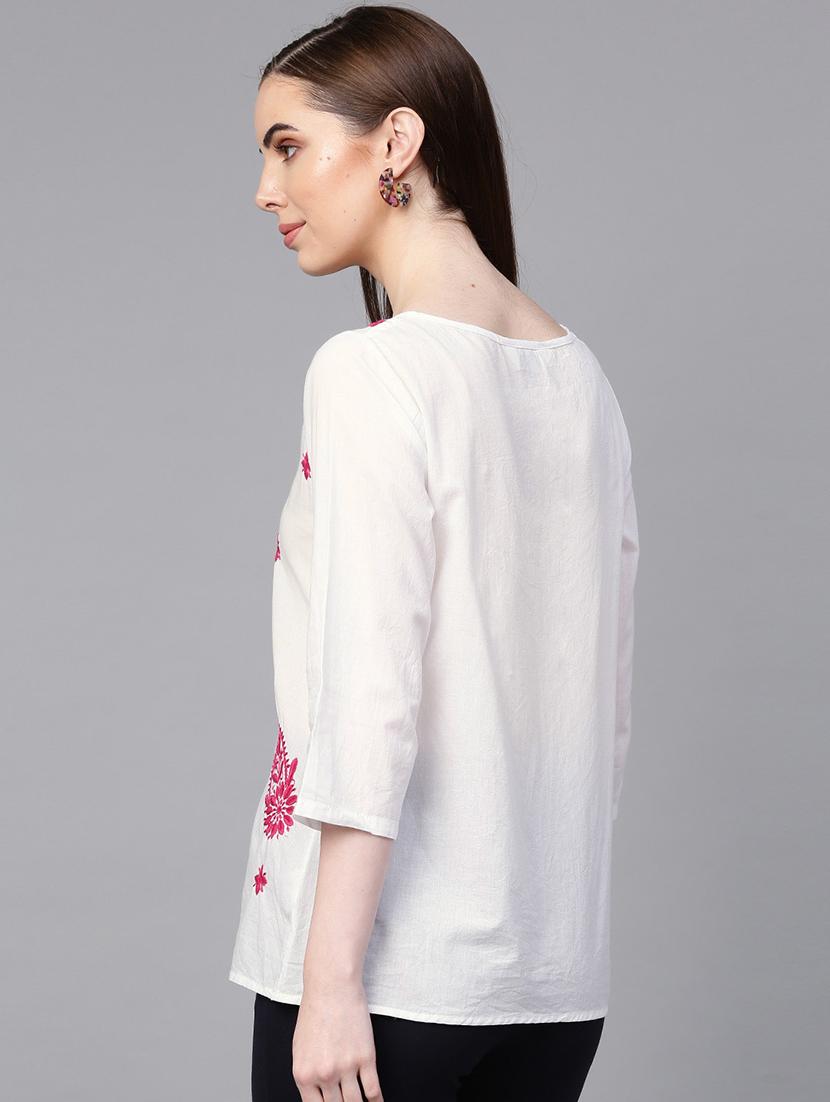 tie up neck embroidered detail top - 16909824 - Zoom Image - 3