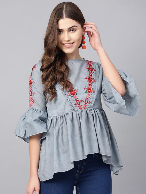embroidered detail gathered top - 16909832 - Standard Image - 1