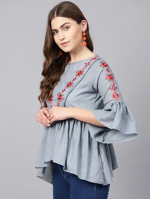 embroidered detail gathered top - 16909832 - Standard Image - 2