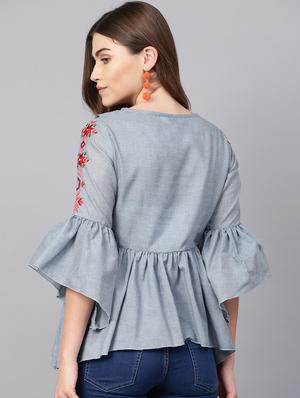embroidered detail gathered top - 16909832 - Standard Image - 3