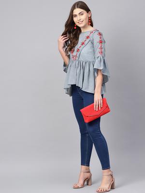 embroidered detail gathered top - 16909832 - Standard Image - 4