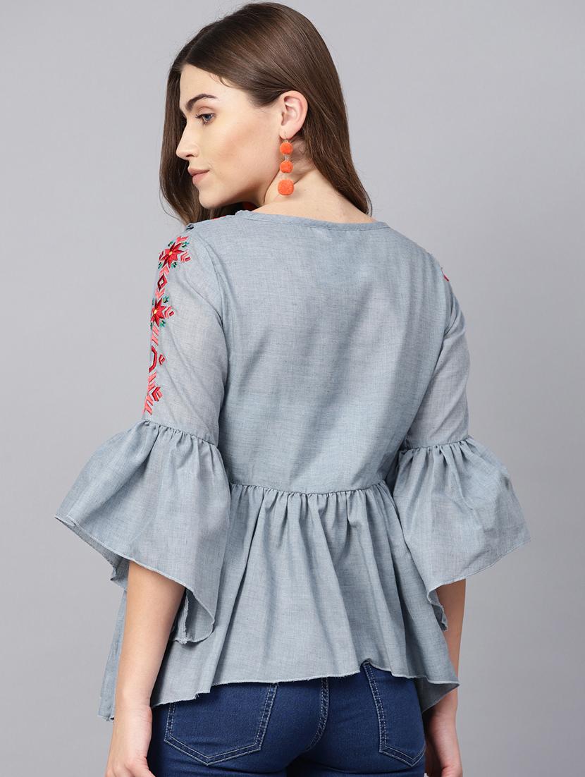 embroidered detail gathered top - 16909832 - Zoom Image - 3