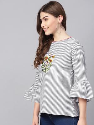embroidered detail striped top - 16909839 - Standard Image - 2